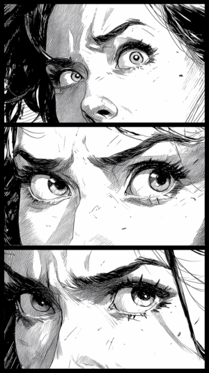 Comic Book Eyes In Suspenseful Panels With Dramatic Ink Shading