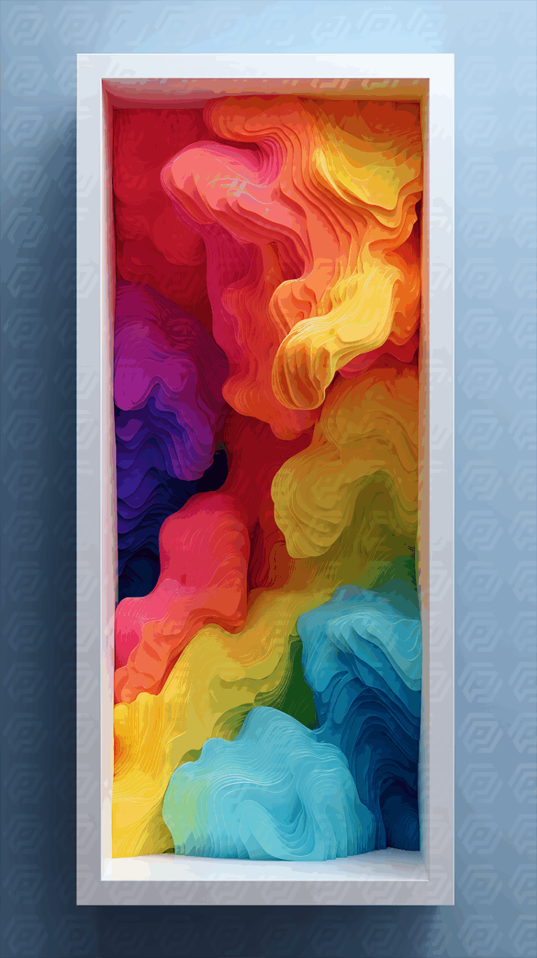 Colorful Layered Paper Art In Shadow Box