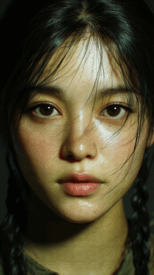 Close-Up Portrait of a Thoughtful Girl With Braided Hair