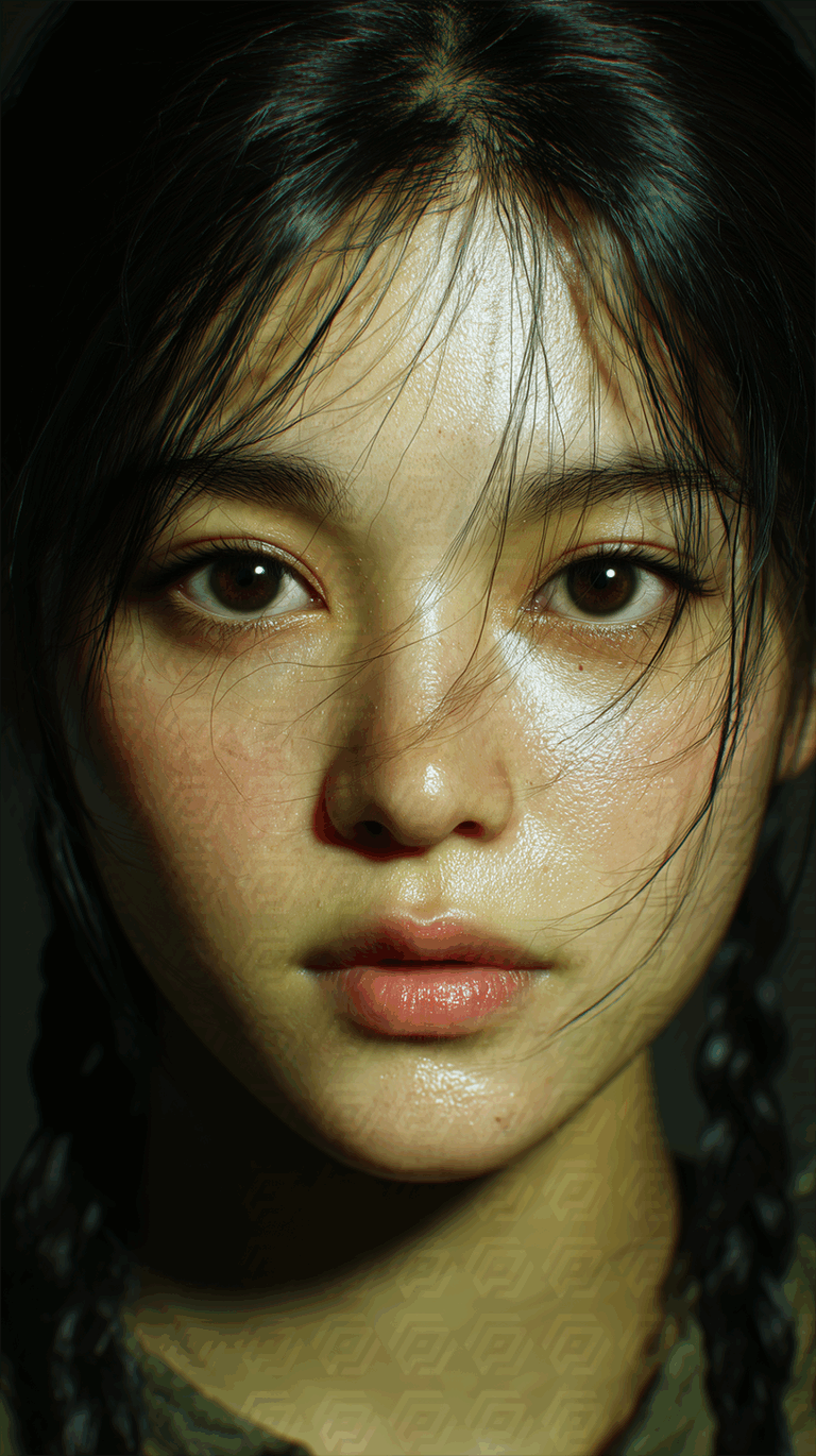 Close-Up Portrait of a Thoughtful Girl With Braided Hair