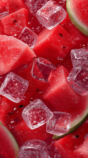 Abstract View Of Watermelon Chunks And Ice Cubes