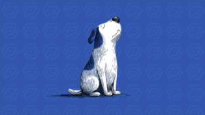 Cartoon Dog Sitting Peacefully on Blue Background