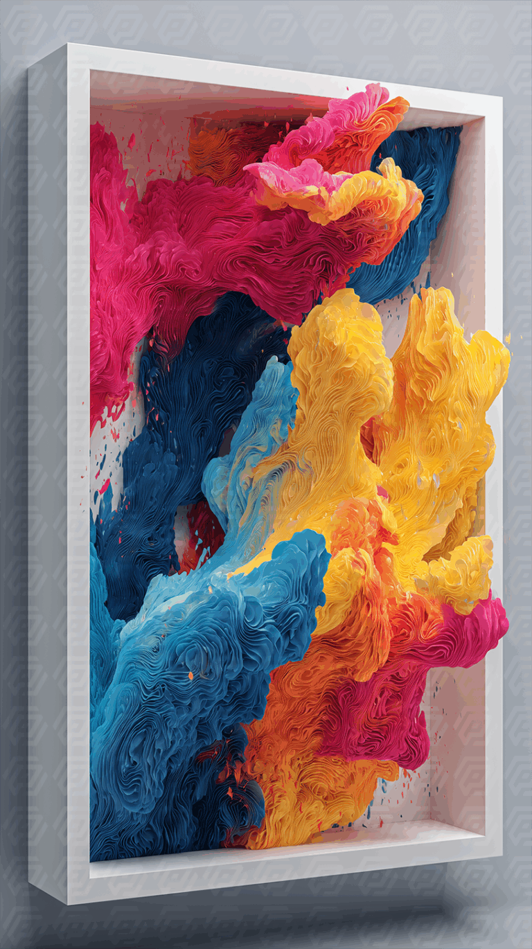 Exploding Color Swirl In White Frame