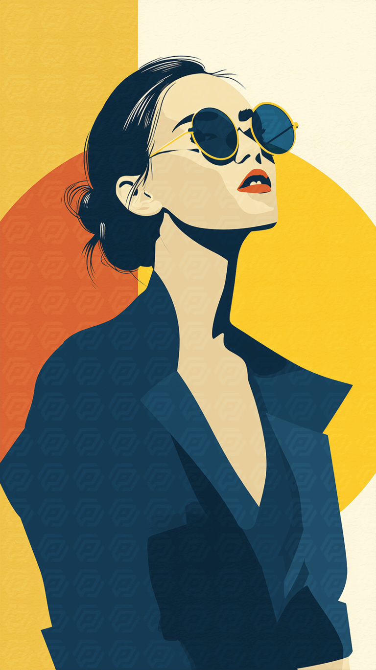 Elegant Woman in Sunglasses with Yellow and Red Backdrop