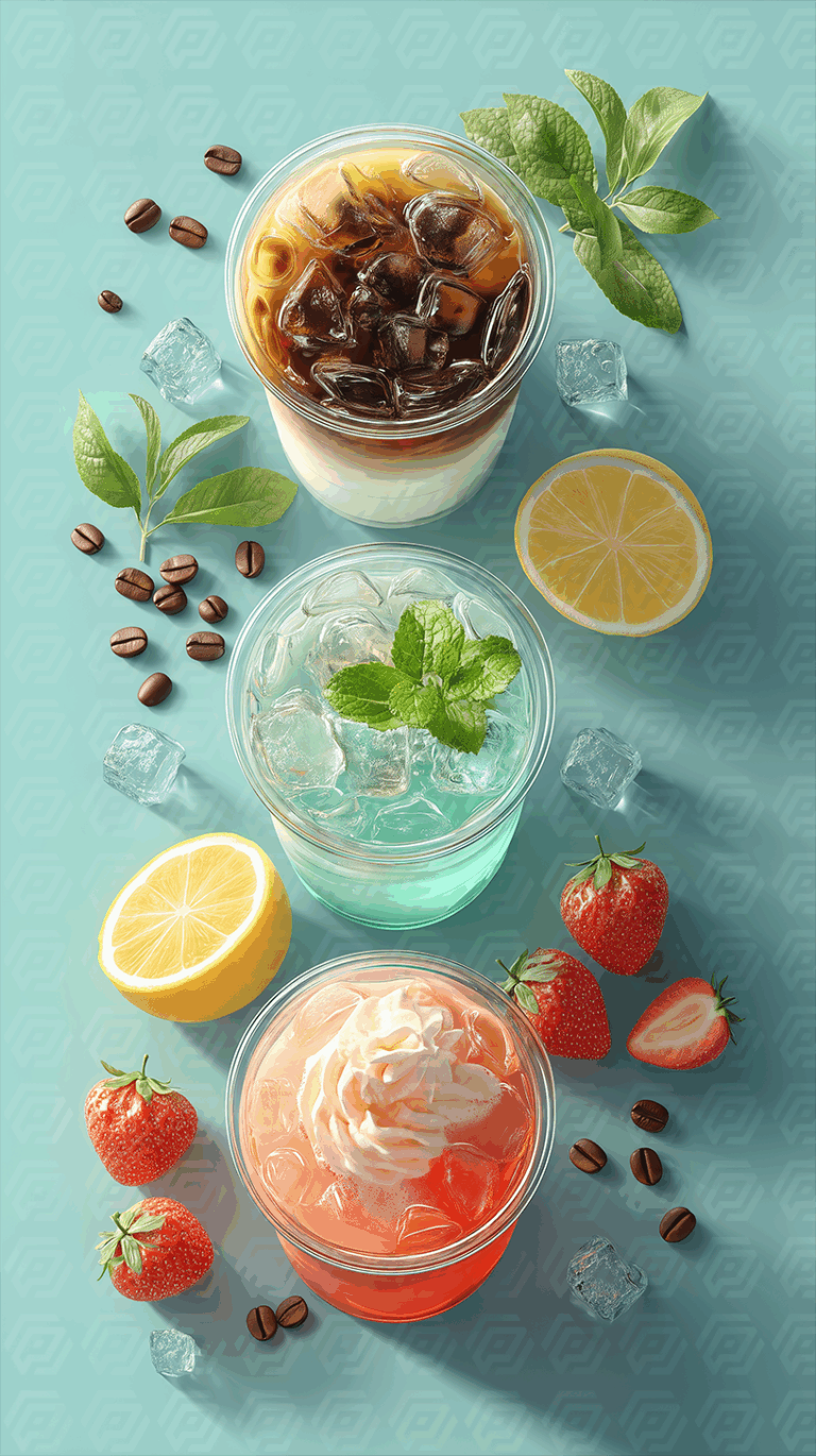 Overhead View Of Colorful Refreshing Beverages