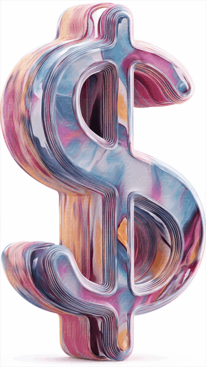 Swirled Artistic Dollar Sign With Marbled Colors
