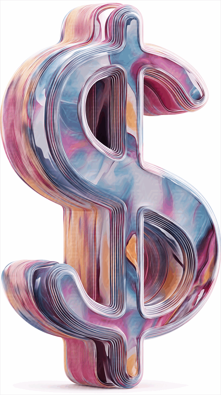 Swirled Artistic Dollar Sign With Marbled Colors