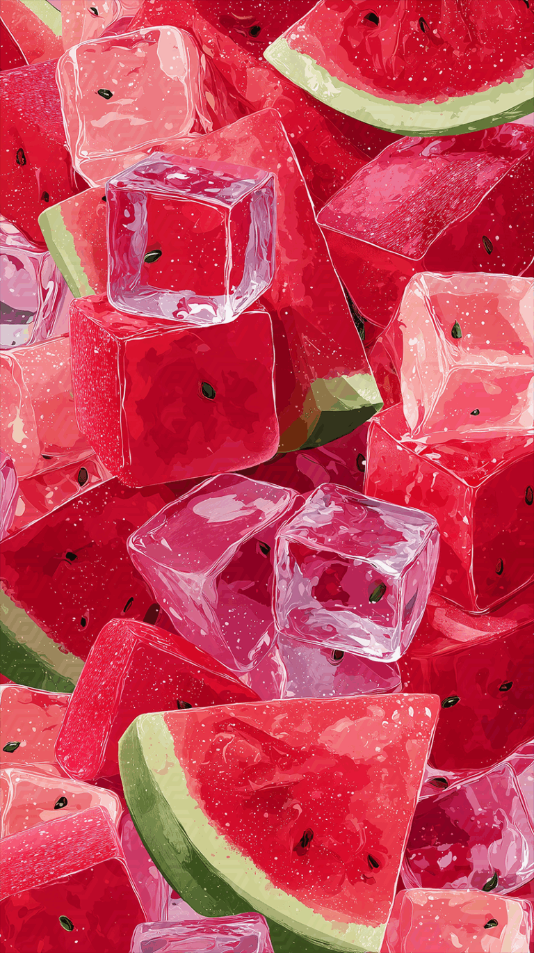Artistic Illustration Of Watermelon Slices And Ice Cubes
