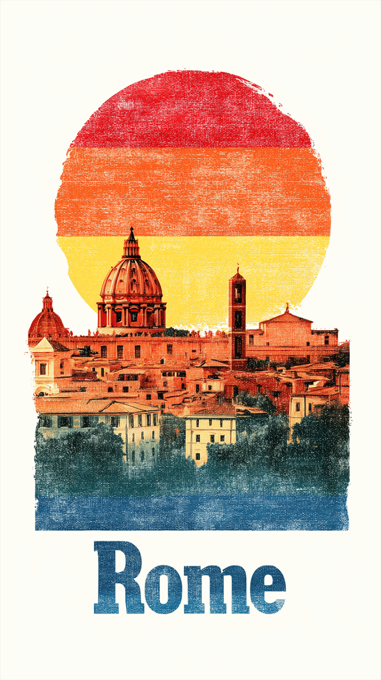 Vintage Rome Cityscape With Retro Sunset Palette