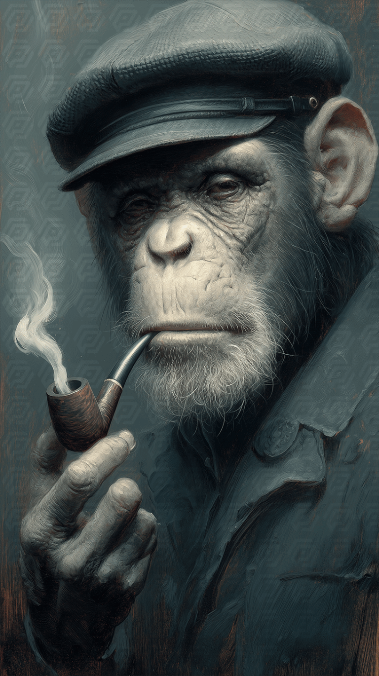 Stoic Chimpanzee Smoking Pipe in Uniform