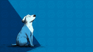 Sad Cartoon Dog Sitting in Spotlight With Tears
