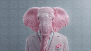 Pink Elephant in Striped Suit on Gray Background
