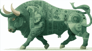 Mechanical Green Bull with Intricate Circuitry Design