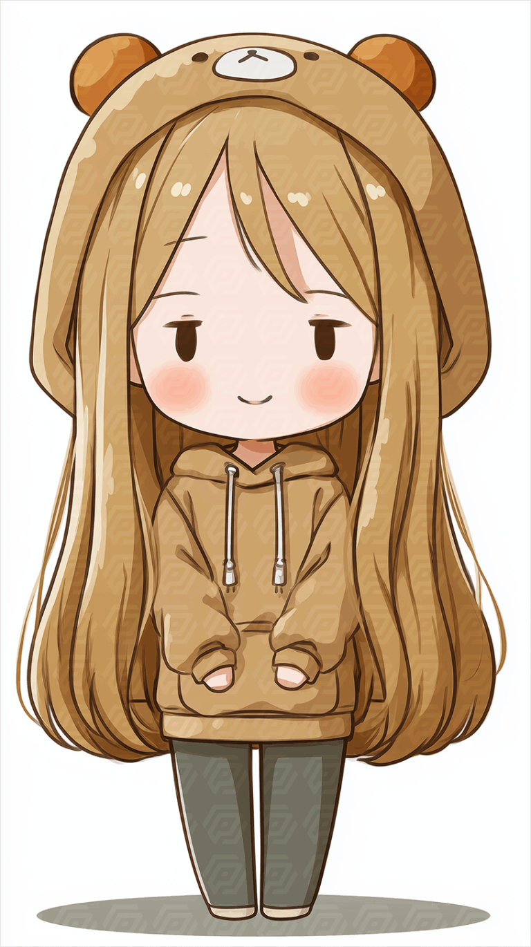 Chibi Girl Wearing Cute Bear Hoodie Character Illustration
