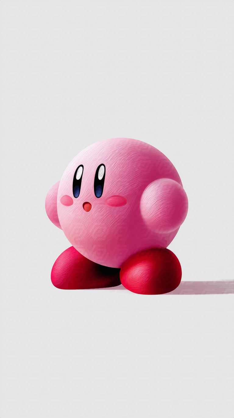 3D Render of Kirby Character with Smooth Pink Texture on White Background