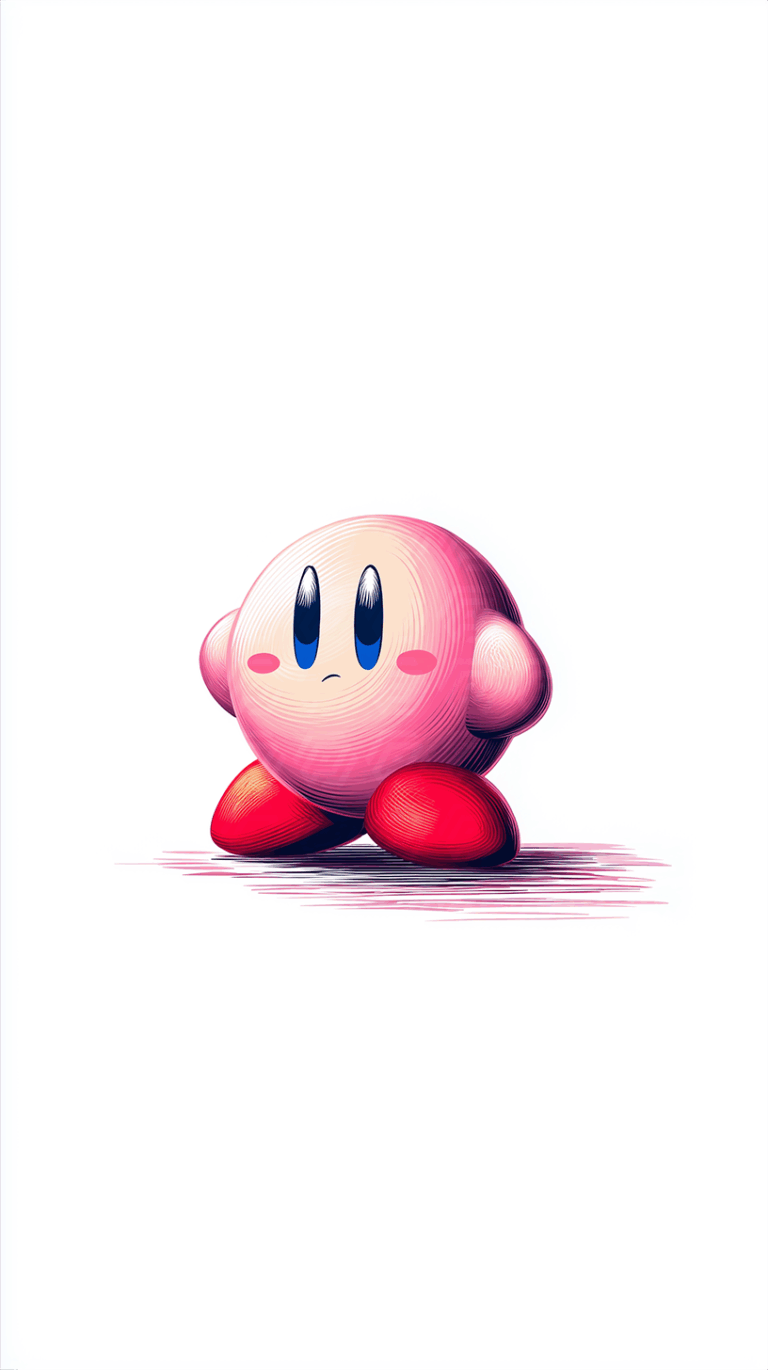 Stylized Ink-Drawn Kirby Illustration with Crosshatch Texture on White