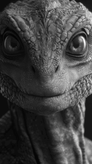 Black And White Close-Up Of A Lizard Face With Intense Texture