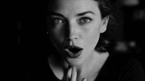 Surprised Woman in Dramatic Black and White Portrait