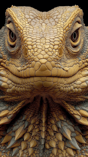 Colorful Reptile Portrait With Yellow Scales And Sharp Details