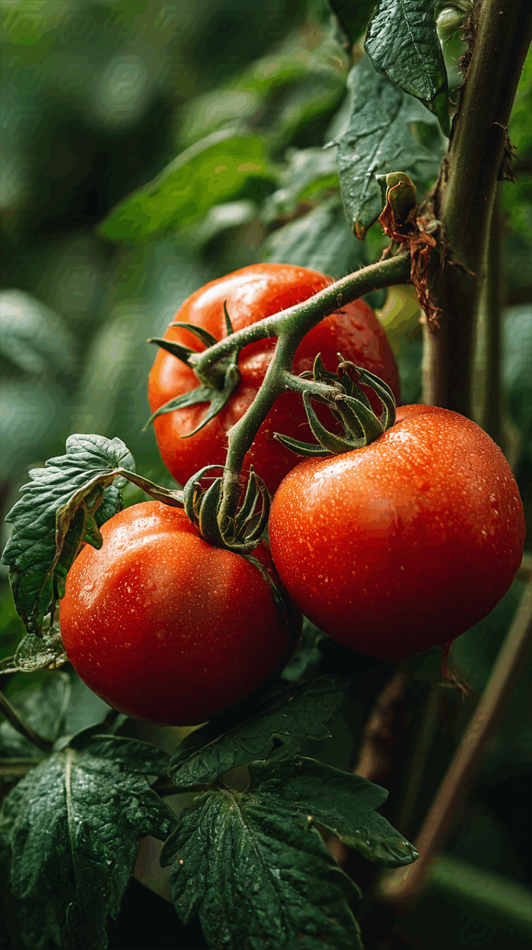 Large Red Tomatoes On Vine After Rain