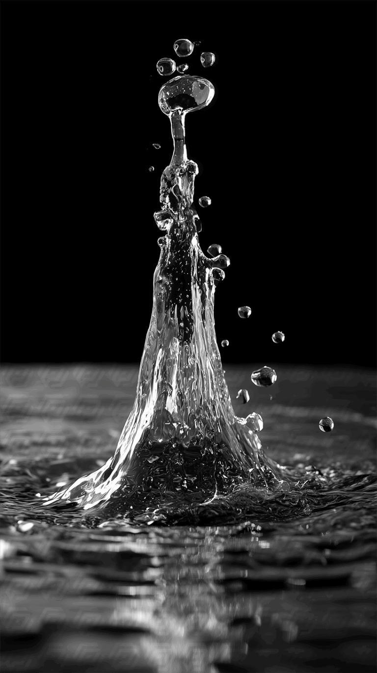 Water Splash Tower With Rising Droplets In High Contrast