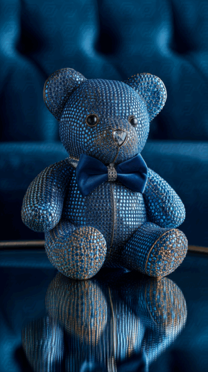 Dark Blue Jewel-Encrusted Teddy Bear With Satin Bow