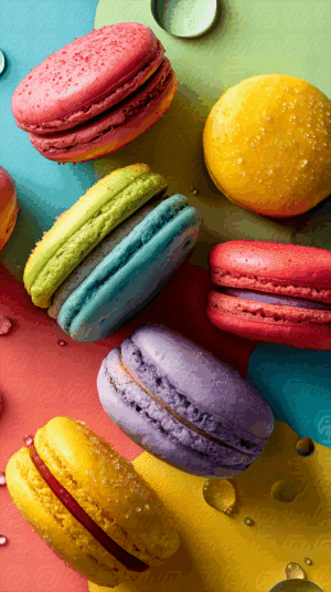 Artistic Assortment of Rainbow Macarons on a Colorful Background