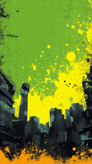 Urban Skyline With Graffiti Paint Splashes