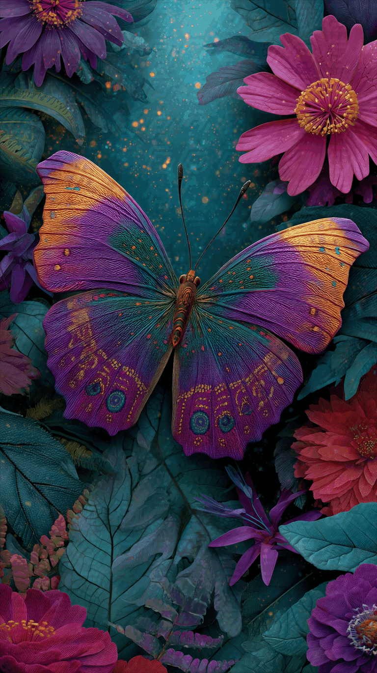 Vibrant Butterfly With Ornate Wings Among Garden Blooms