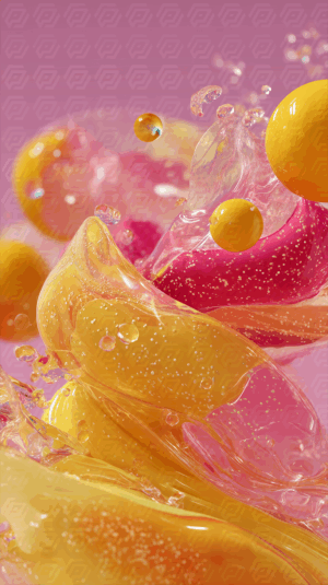 Abstract Bubbles and Liquid Motion in Yellow and Pink Tones