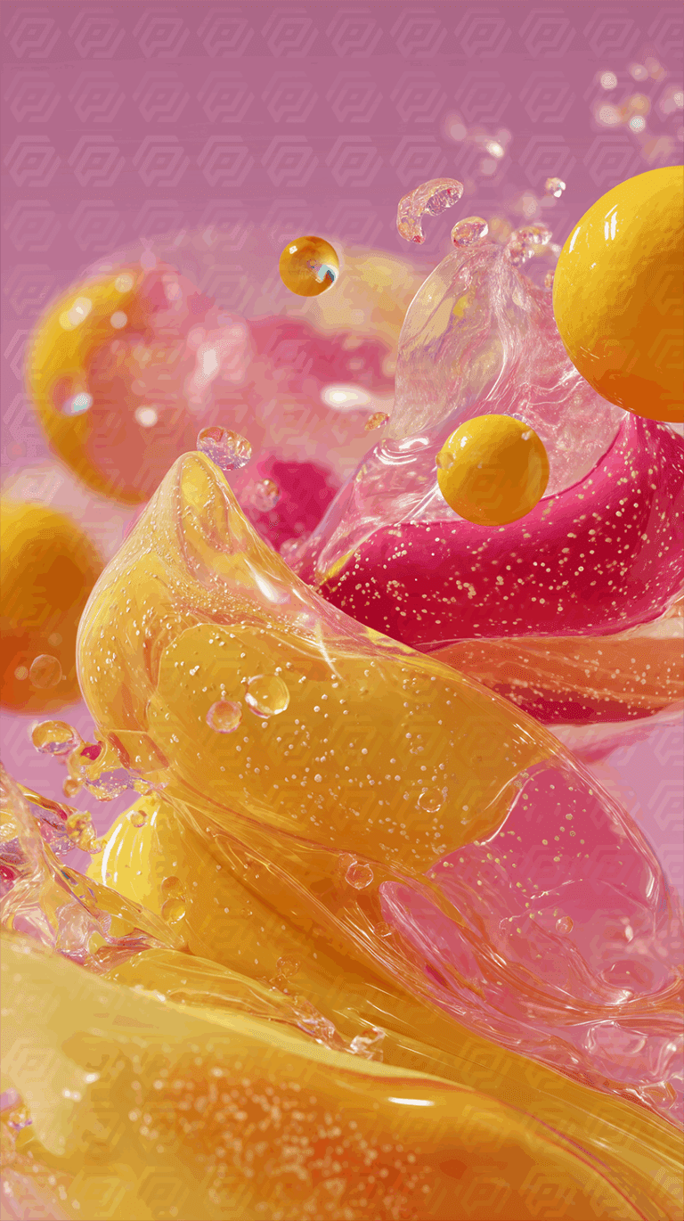 Abstract Bubbles and Liquid Motion in Yellow and Pink Tones