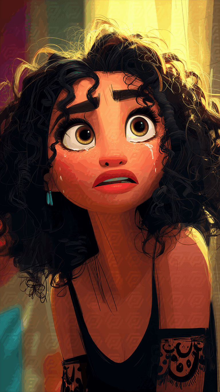 Crying Young Woman In Warm Light Animated Style