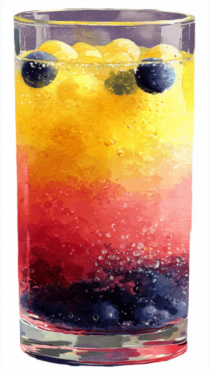 Bright Summer Drink with Blueberries and Citrus in Gradient Glass