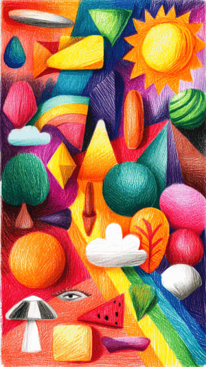 Abstract Crayon Drawing With Geometric Shapes