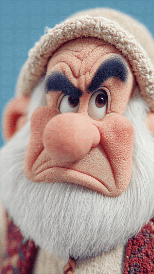 Angry Cartoon Gnome With Wool Hat And Intense Facial Expression