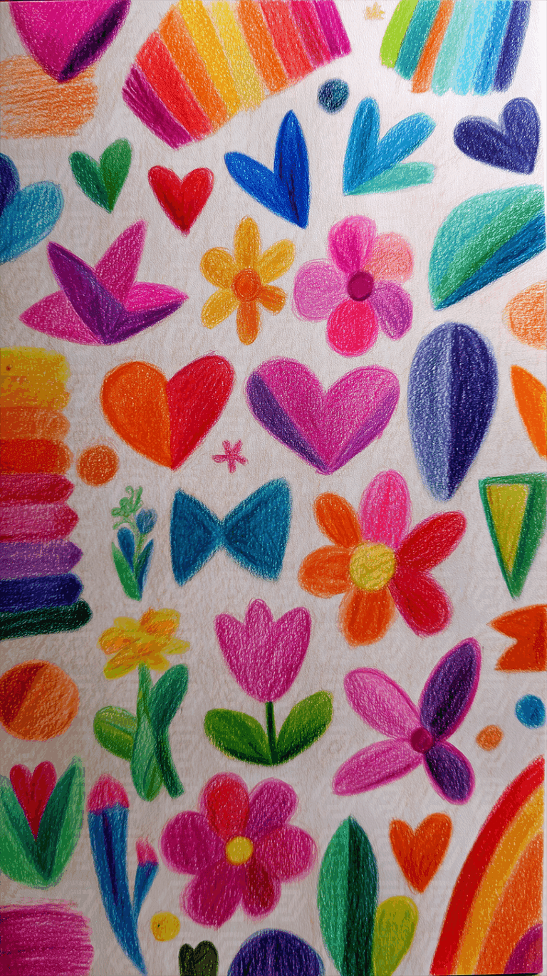Colorful Floral and Heart Pattern With Rainbow Elements