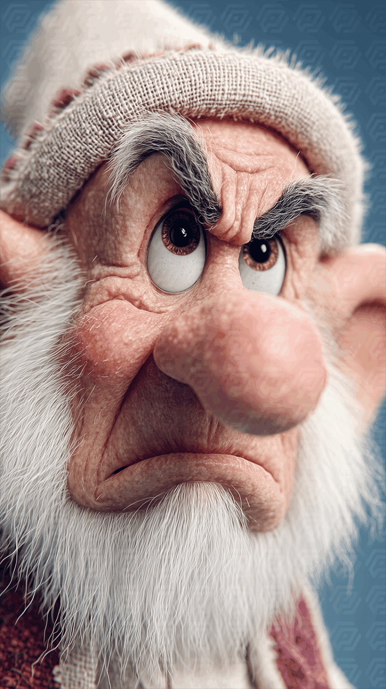 Cartoon Style Close-Up of Angry Elderly Man Wearing Knit Cap