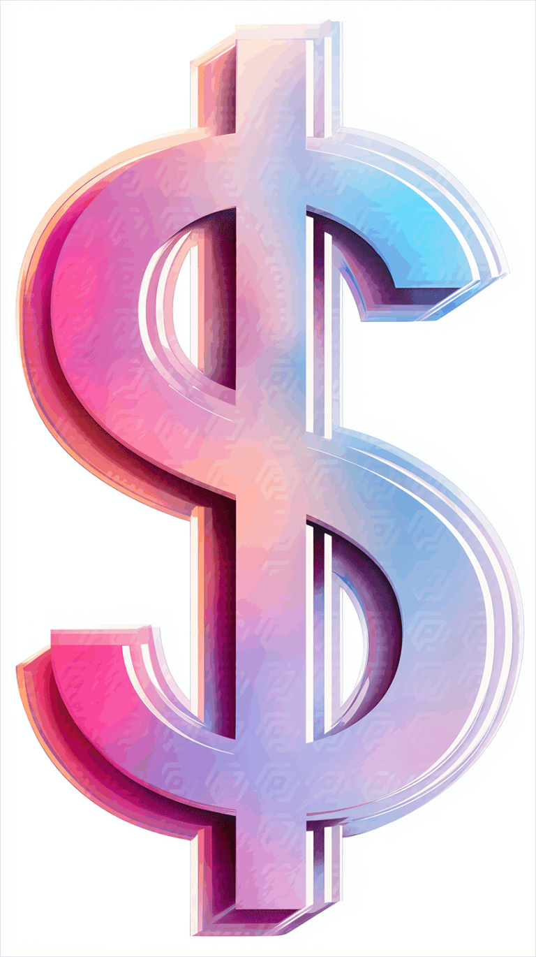 Gradient Dollar Symbol with Glossy Pink and Blue Design