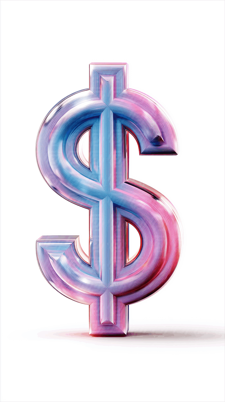 Colorful 3D Dollar Symbol With Gradient Lines